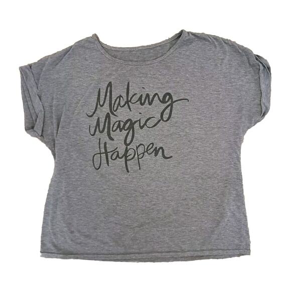 Revolve Making Magic Happen T-shirt Sz L GRAY Cursive Letters Preppy Boho Casual - Picture 10 of 13